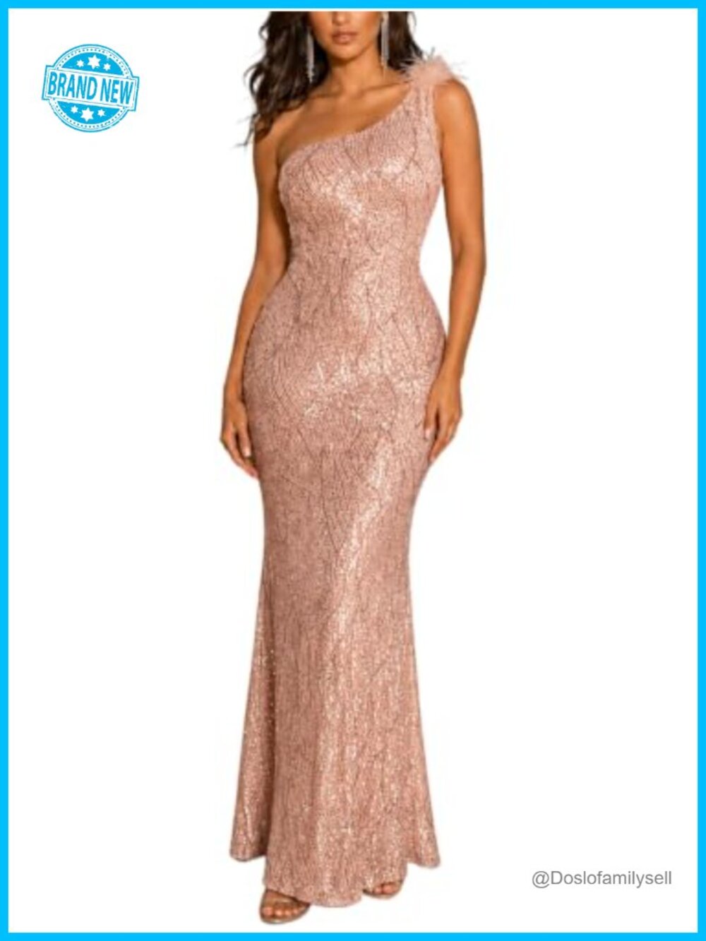 One Shoulder Sequin Mermaid Maxi Formal Evening Gown Wedding Guest Dress